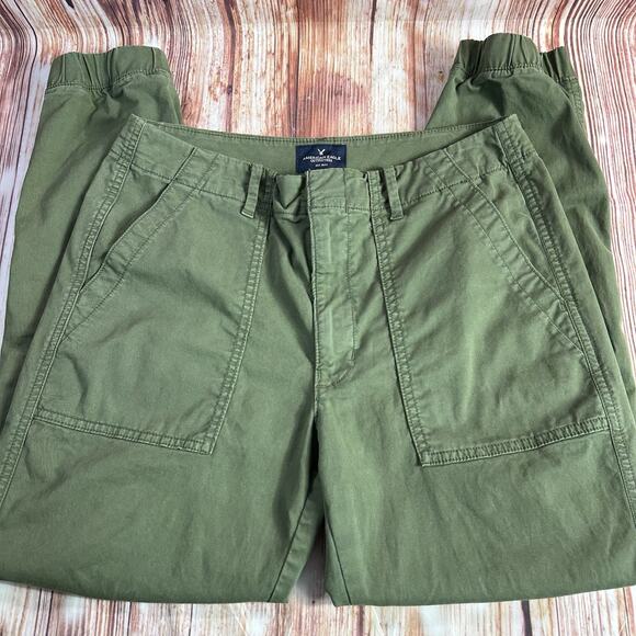 American Eagle Sz 6 Green Stretch Mid Rise Joggers Chino Twill Ankle Pants 31x26 - Picture 3 of 11